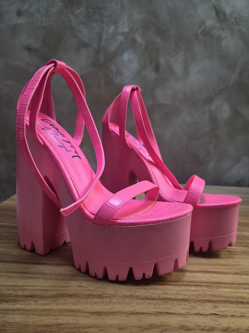 Pink Platform Chunky Heel Sandals - Women's Strappy High Heels